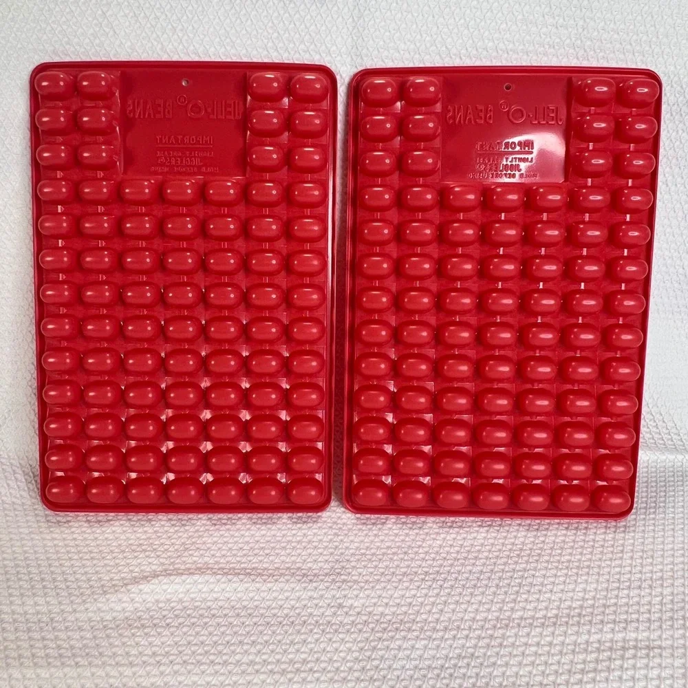 VTG Jell-O Beans Jigglers Molds Red Plastic Jelly Bean Jello Shot Trays Lot of 2